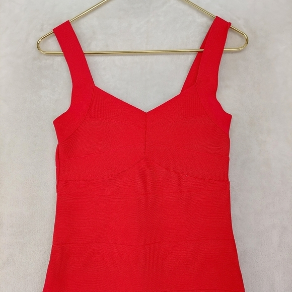 HMS Red Sleeveless Square Neck Bandage Bodycon Dress 6202 - Picture 3 of 7